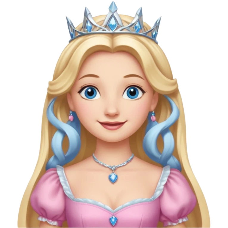 Glinda from the Wizard of Oz with blue eyes, blonde long hair, pink outfit emoji