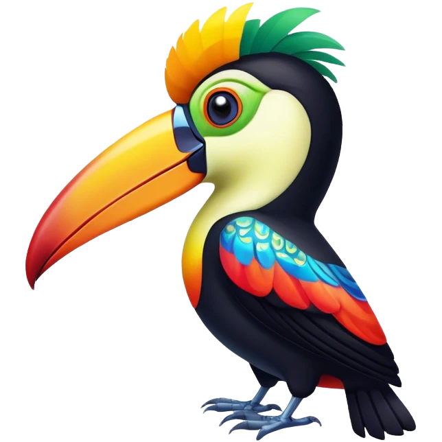 Cinematic Noble Toucan Portrait Emoji, Poised and regal, with a vibrant, striking beak and a sleek, colorful body adorned with bold patterns and keen, observant eyes, Simplified yet sharp and sophisticated features, highly detailed, glowing with a soft, tropical radiance, high shine, intelligent and majestic, stylized with an air of exotic elegance, focused and alert, soft glowing outline, capturing the essence of a watchful and confident avian guardian that appears ready to take flight out of the screen with effortless authority! emoji