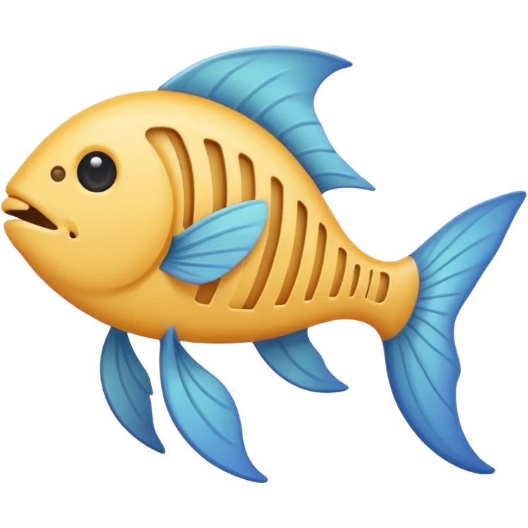 A simple emoji-style fishbone — cartoon look, clean outline, pastel colors, with a rounded fish head, hollow eye, and clear rib bones leading to a tail. Minimal, cute, and high contrast without any cat shown emoji