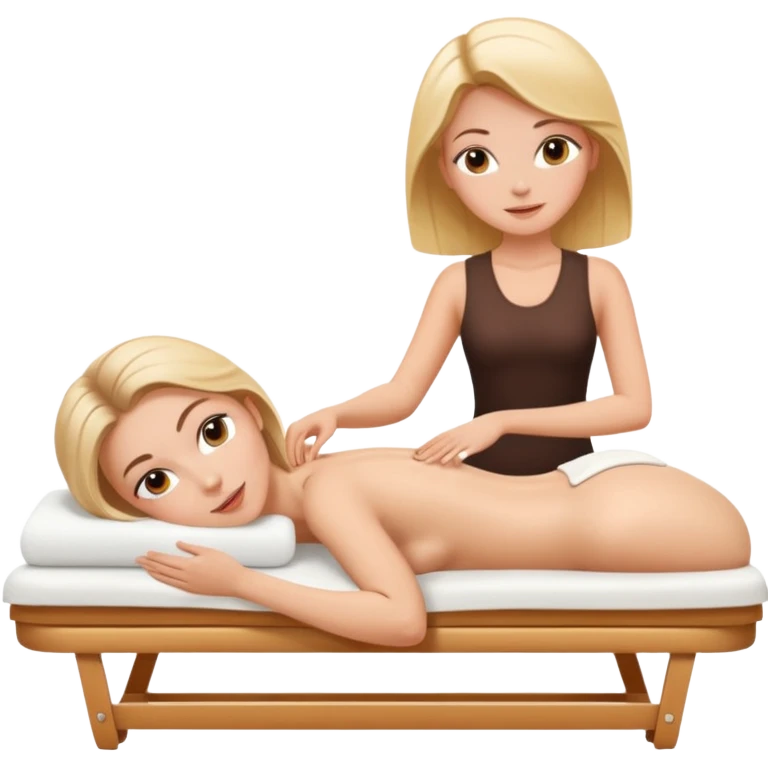White girl on spa bed relaxing while getting massage from woman emoji