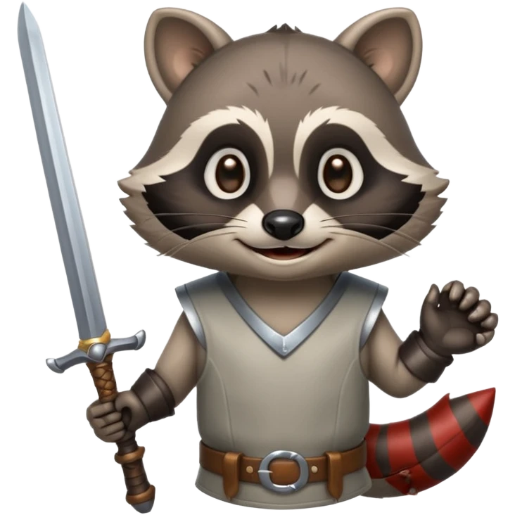 smiling raccoon with a shiny sword emoji