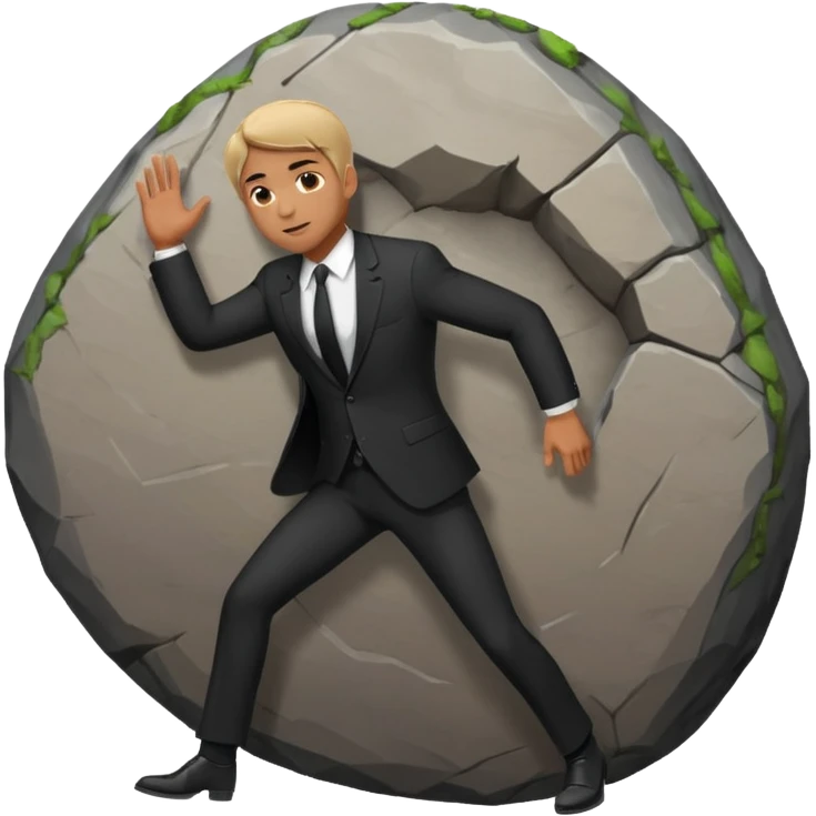 a man in a suit  pushing a huge rock emoji