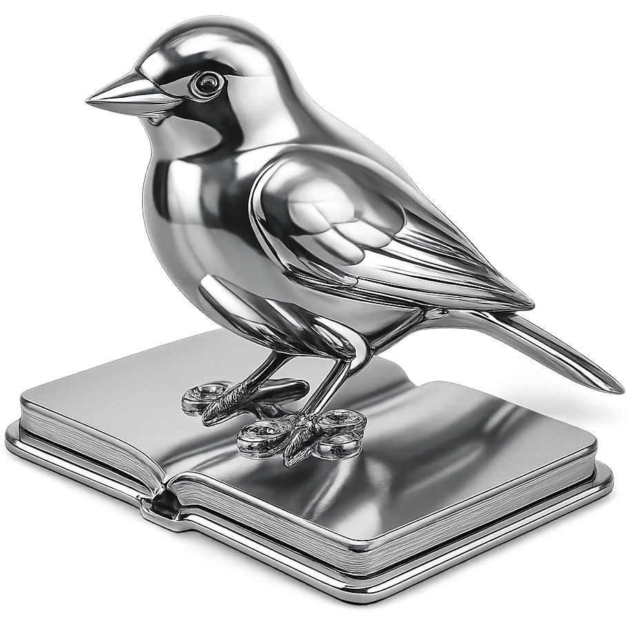 A bird sitting on an opened notebook emoji