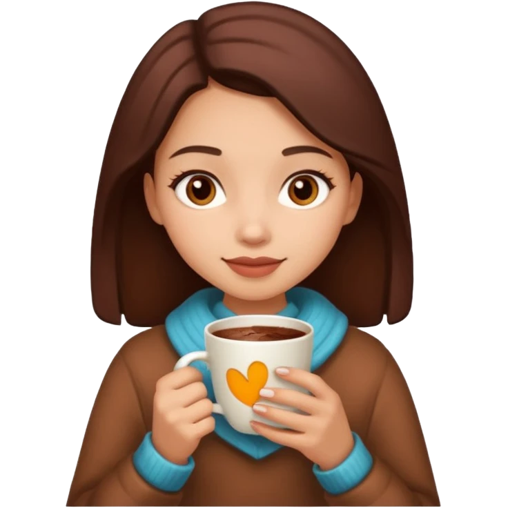 Home vibes, and girl with cacao in hands emoji