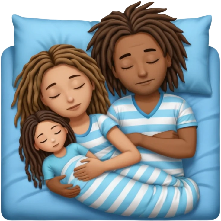 couple sleeping the male is brown skin with dreads and the female is hispanic with fair skin with long straight brunette hair emoji