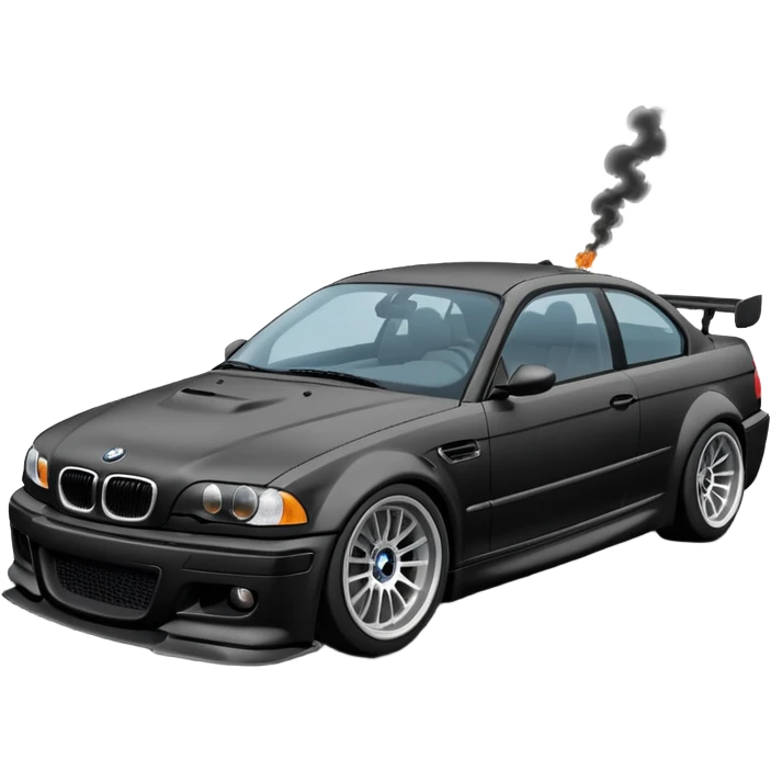 
A BMW M3 E46 is drifting through a corner, with a slight wisp of smoke coming from the rear and the wheels positioned at an angle relative to the turn.Road can see clearly  emoji