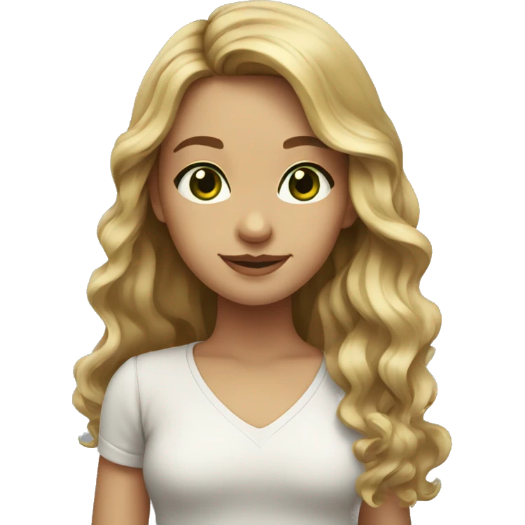 girl with long wavy brown and blonde hair, dark green eyes emoji