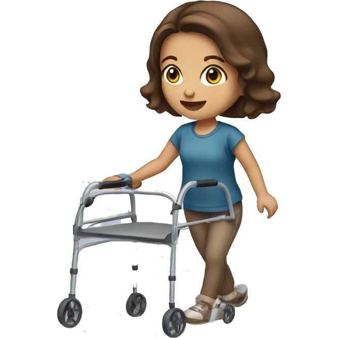 Girl with brown hair using a walker emoji