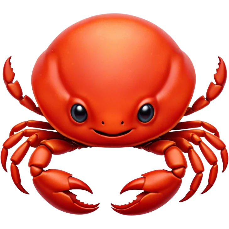 Cinematic Cute Red Crab Portrait Emoji, Head tilted playfully and inquisitively, featuring a compact, vibrant scarlet carapace with adorably small, expressive eyes and gentle, rounded pincers, Simplified yet irresistibly adorable features, highly detailed, glowing with a warm, friendly oceanic glow, high shine, affectionate and lively, stylized with a touch of seaside whimsy, soft glowing outline, capturing the essence of a mischievous yet loving red crab that seems as if it could pinch its way out of the screen into your arms! emoji