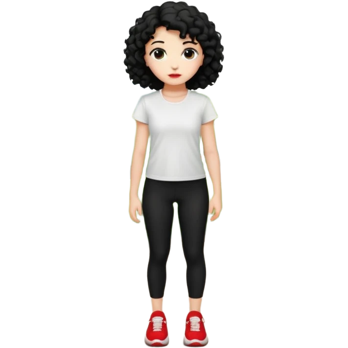 generate a pretty bratz fair skinned girl with curly black hair wearing a white tshirt trekking on a hill road with red sneakers on and black leggings.  Put a hill behind her emoji