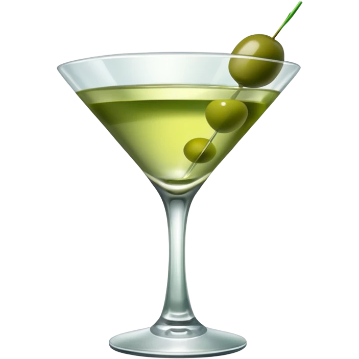 martini with 3 green khaki olives all at the same stick . liquid should be a bit more of a clear color. fancy  emoji