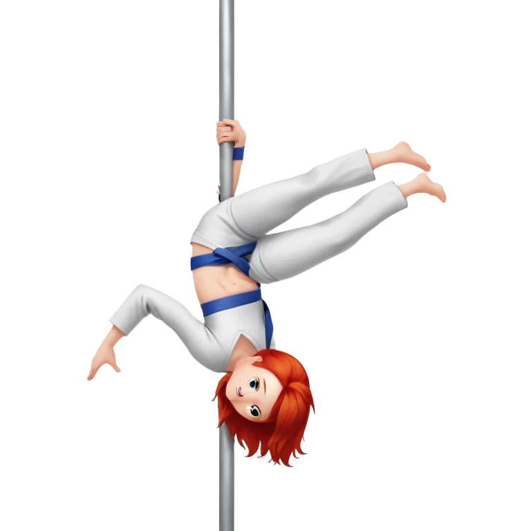 redhead character with red hair performing a jiu jitsu move on a pole dance pole emoji