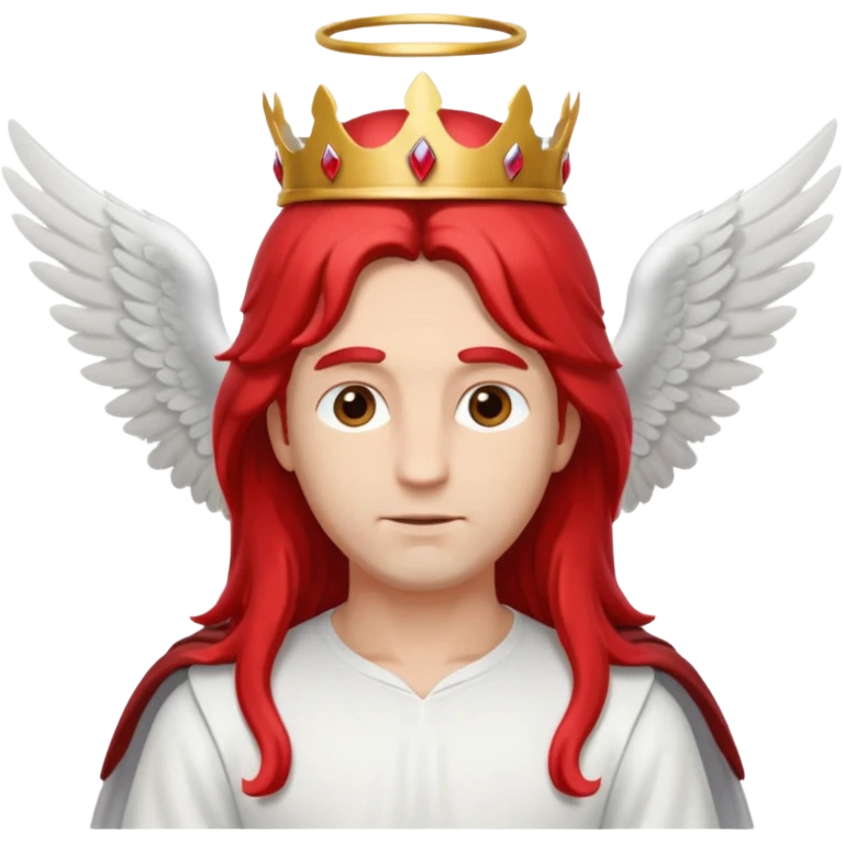 long hair angel with a red crown on his head, 4 wings emoji