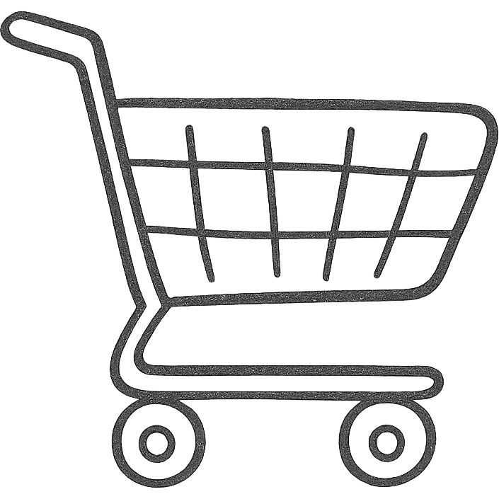 A shopping cart icon, black and white, hand drawn, no fill. emoji