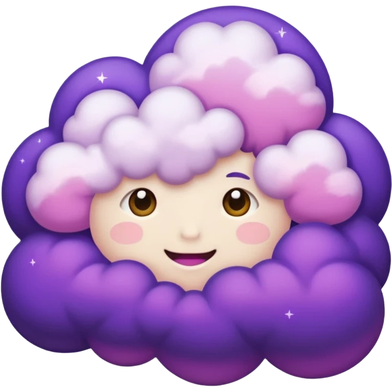 I want a purple cloud that's not like this one ☁️ but has a realistic shape without changing its appearance. The cloud should have a slightly white shaded part and should be starry but still purple/pink. The cloud has to be without face and complete purple. NO FACE emoji