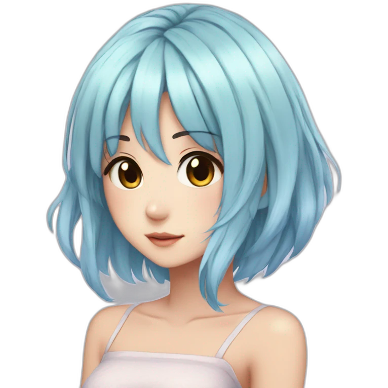 Anime girl brown eyes-pastel blue hair-mini dress emoji