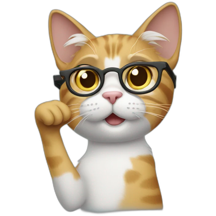cat with nerd glasses and finger pointed up emoji