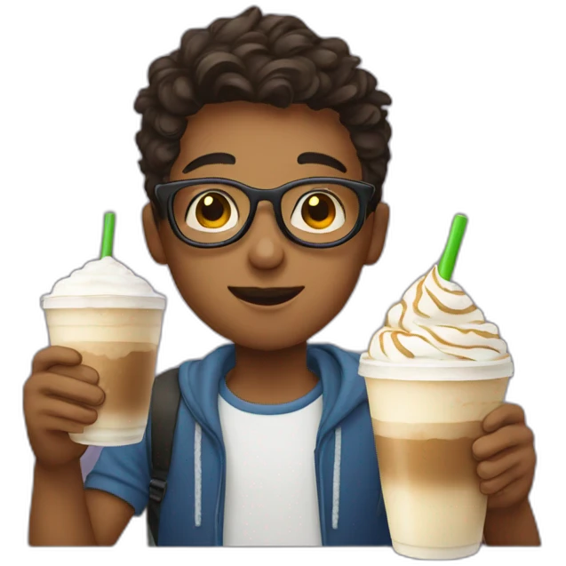 boy drinking frappe with glasses emoji