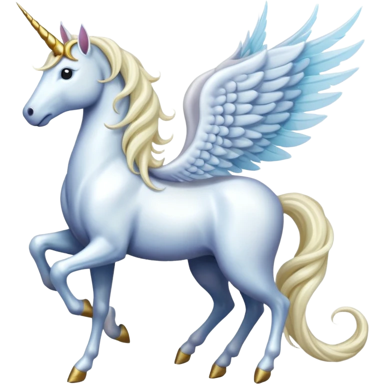 Cinematic Noble Unicorn with wings, slender with a flowing mane and tail and spiraled horn emoji