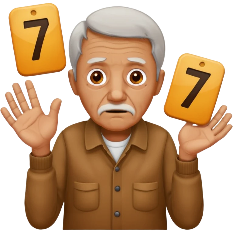 generate iphone emoji of a old gguy hold 7 and 11 numbers on hands scaried emoji