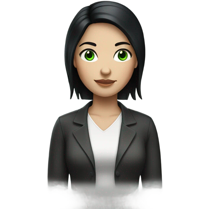 Woman black hair white green eyes emoji