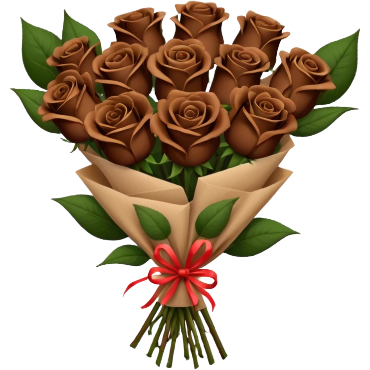 Bouquet of dark brown roses in a paper package emoji