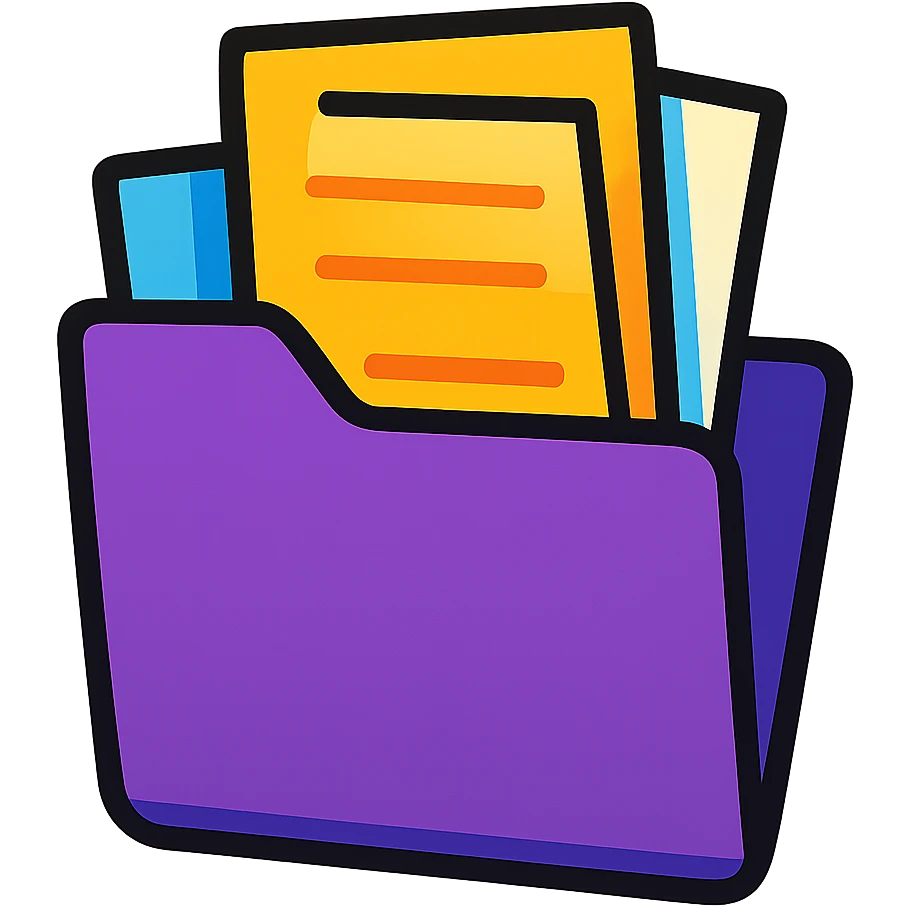 purple folder with papers inside, vibrant toon style emoji