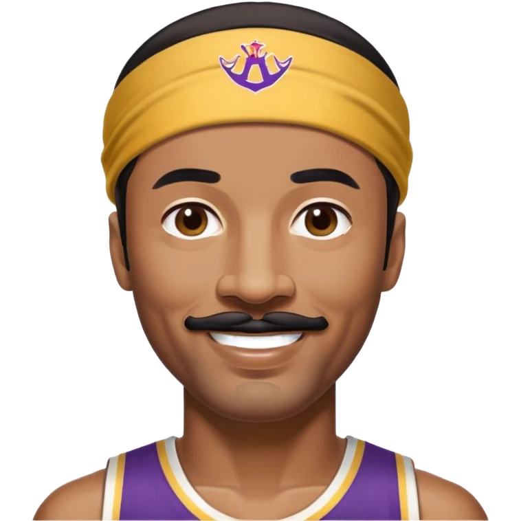 Wilt Chamberlain, tall, black short hair, mustache, headband, smiling emoji