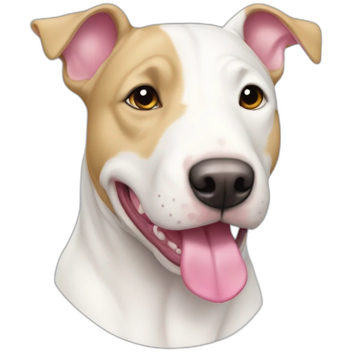 White bull terrier cross with light tan patch and pink nose emoji