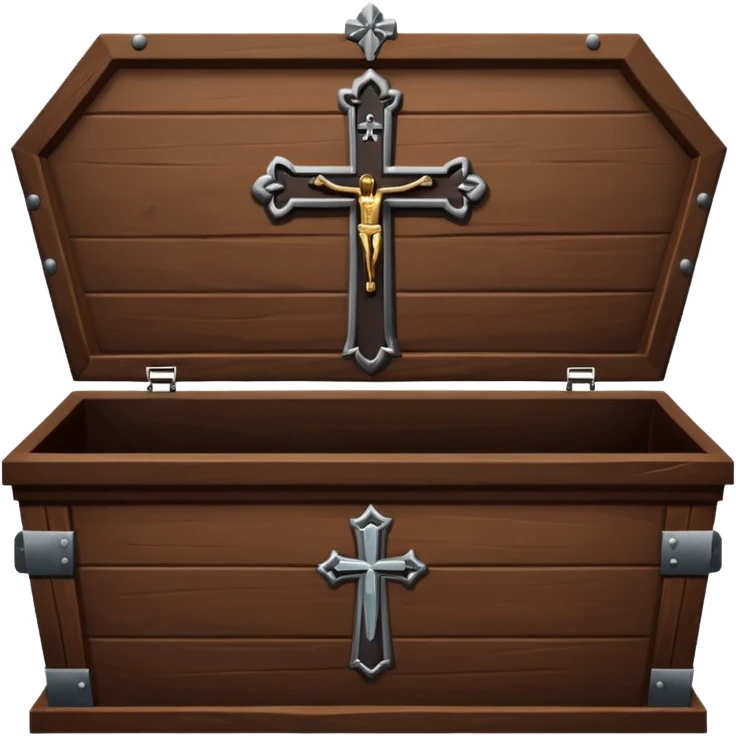 coffin with large nails and carved cross emoji