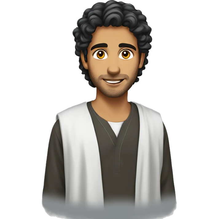 A young Arab adult who has long and curly hair in qamis. emoji
