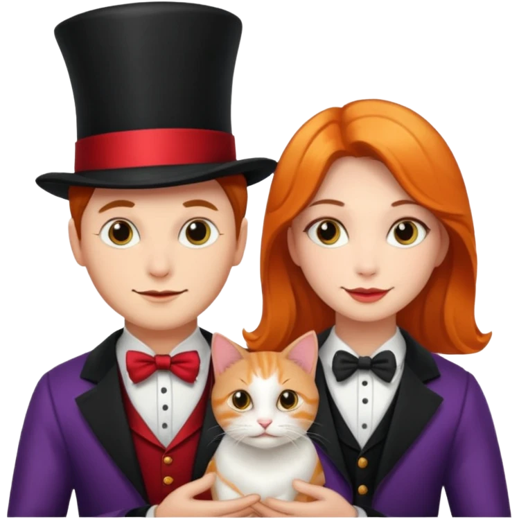 magician couple and their pet cat emoji