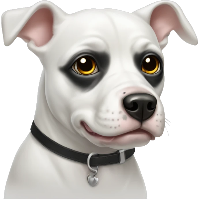 white shortybull dog with one black eye emoji