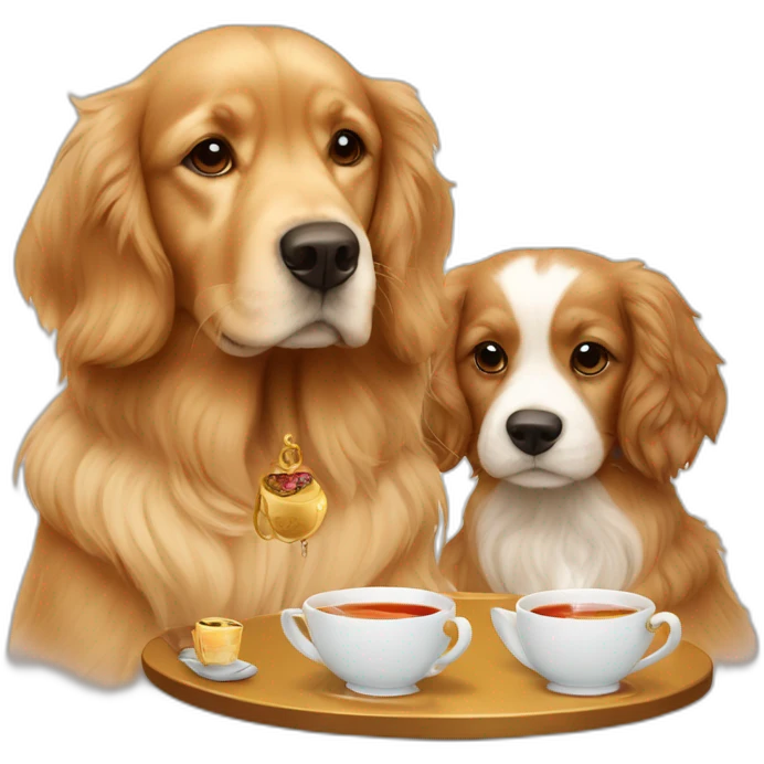 Golden retriever dog having tea with King Charles emoji