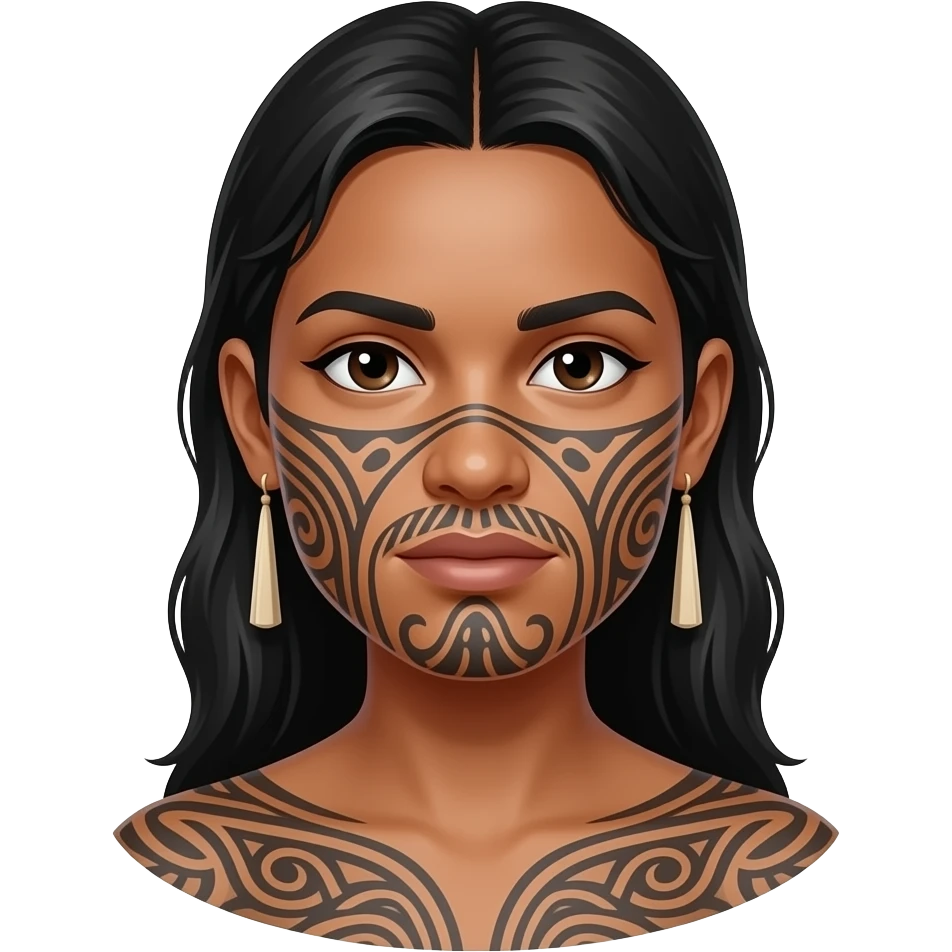 Maori warrior female with moko Kauwae dark skinned emoji