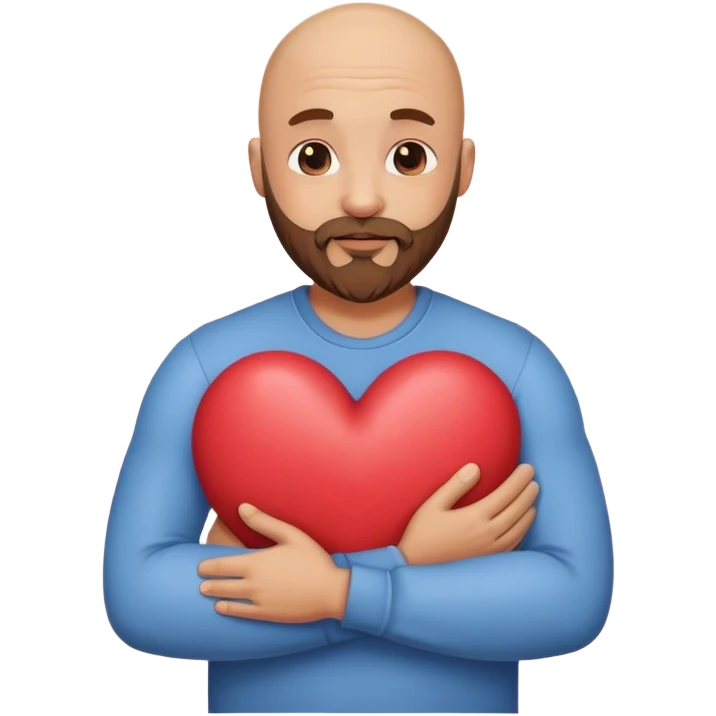 Homme chauve avec une barbe qui fait un câlin a un coeur emoji