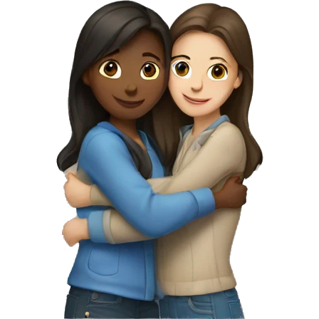 Two brunette girls hugging emoji