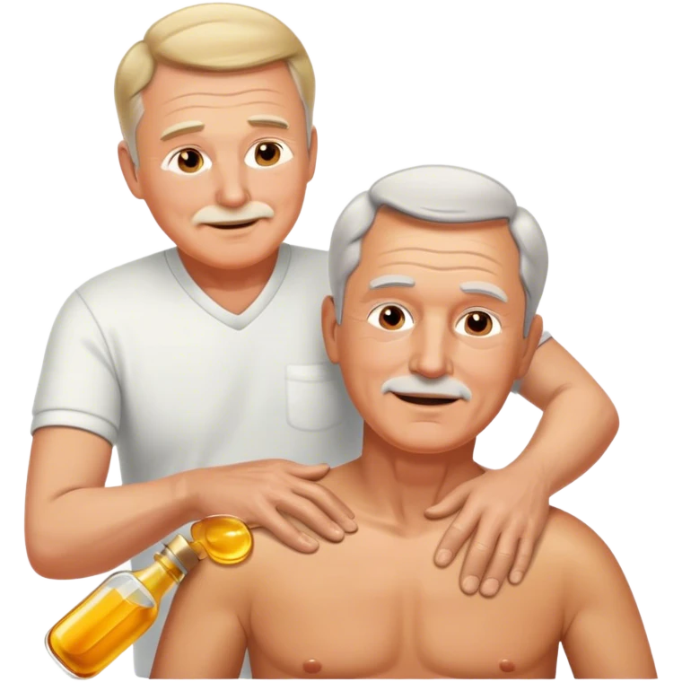 60-year-old white man massaging 60-year-old using oil emoji