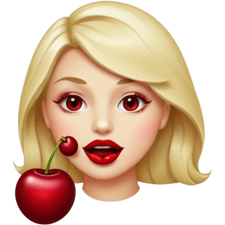 burgundy red lips biting cherry emoji