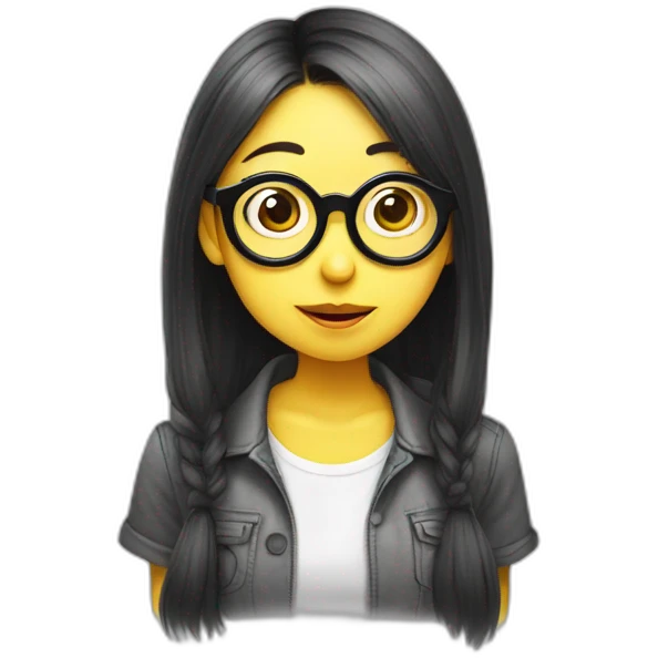 minion character korean girl with glasses, duck lips emoji