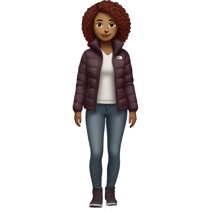 beautiful burgundy haired Girl wearing northface full body emoji