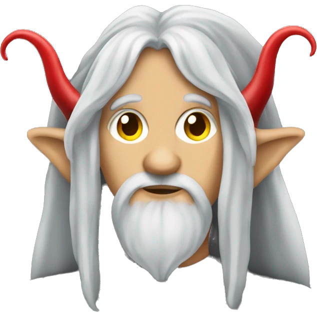 A young elf with long gray hair, yellow eyes and red horns emoji