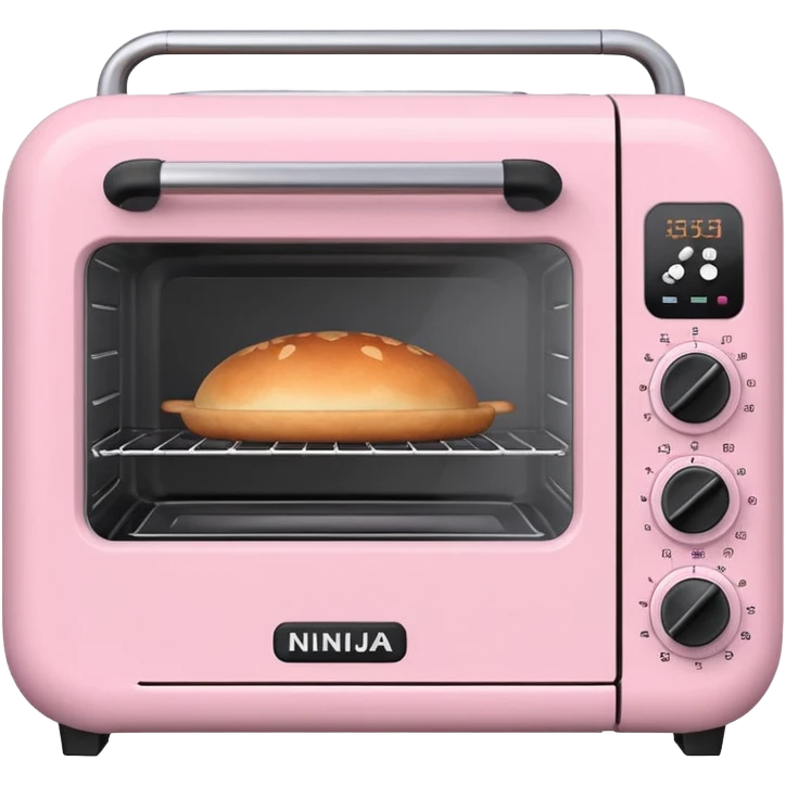 Cute emoji-style Ninja Combi countertop oven, pastel pink appliance, rounded edges, soft highlights, simple shadows, modern kitchen gadget aesthetic, realistic, centered, white background emoji
