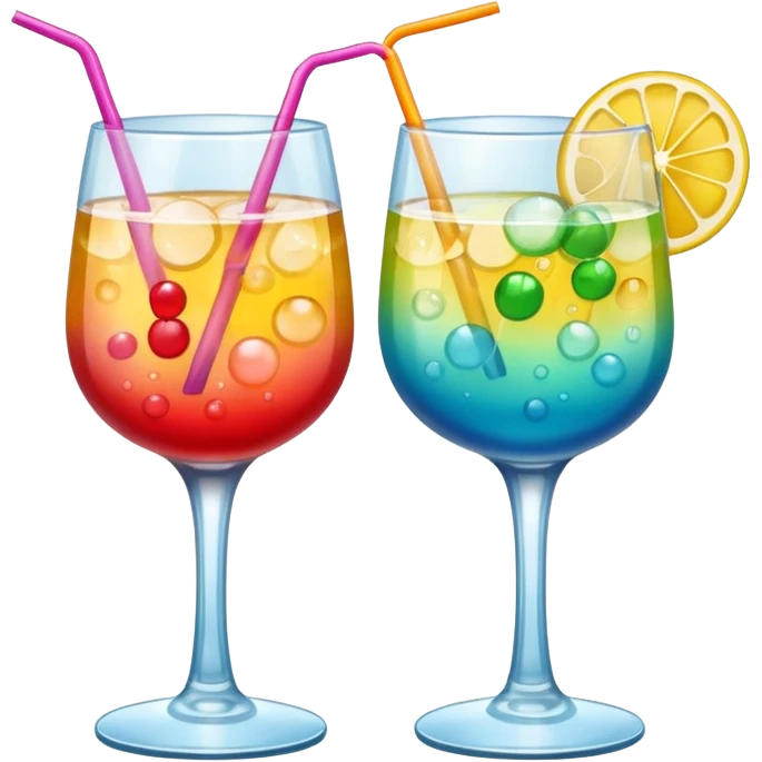 two realistic glasses of cocktail in emoji style emoji