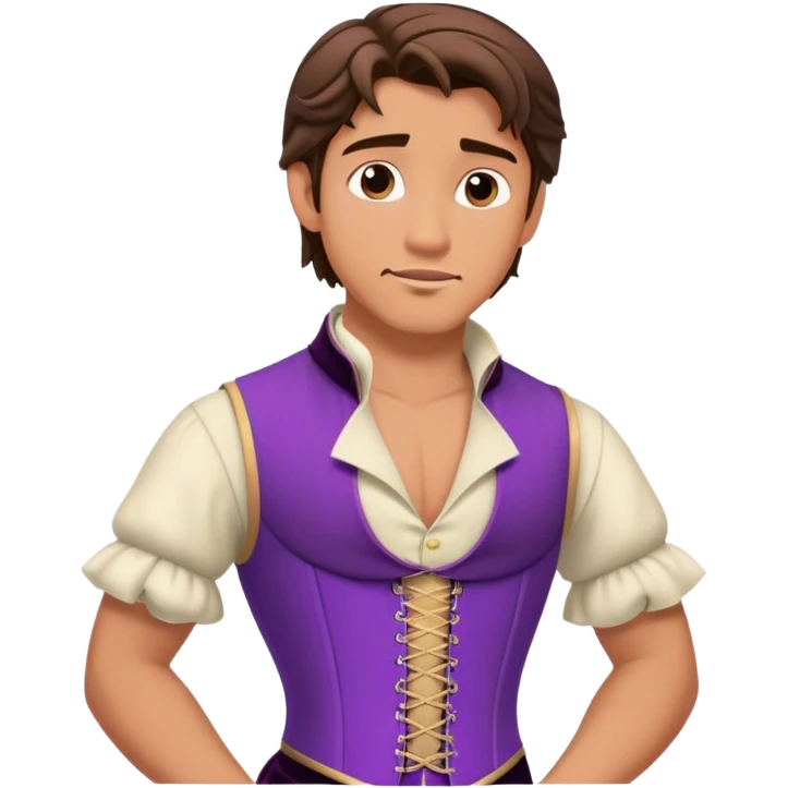 Flynn Rider wearing a purple corset and gown emoji