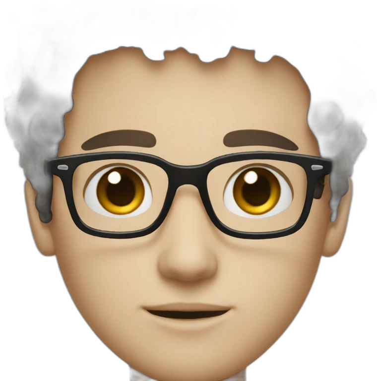 A white skin boy with a black curly short hair and the glasses emoji