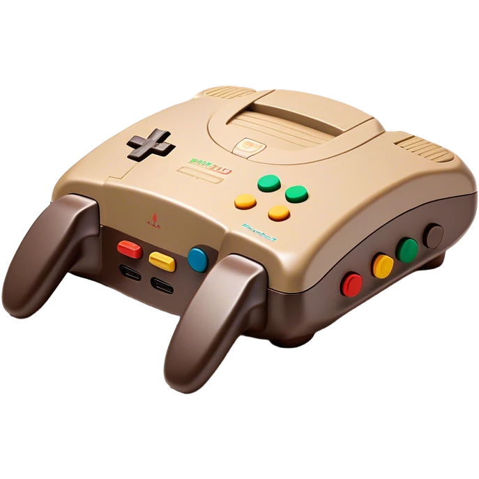 Clash of Clans aesthetic: Cinematic Playful Nintendo 64 Console Portrait Emoji, rendered in a 3D vector-style similar to standard emojis with minimal shading and bold, simplified shapes. A compact, distinct form with signature details, softly glowing with a nostalgic gaming charm. Simplified yet unmistakably iconic, highly detailed and consistent, glowing with a soft radiance and high shine. Stylized with a touch of retro gaming magic and a soft glowing outline, capturing the essence of a beloved gaming relic with a friendly, playful manner! emoji