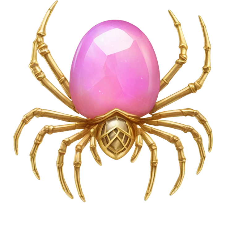 Hot pink Opal crystal spider gold limbs emoji