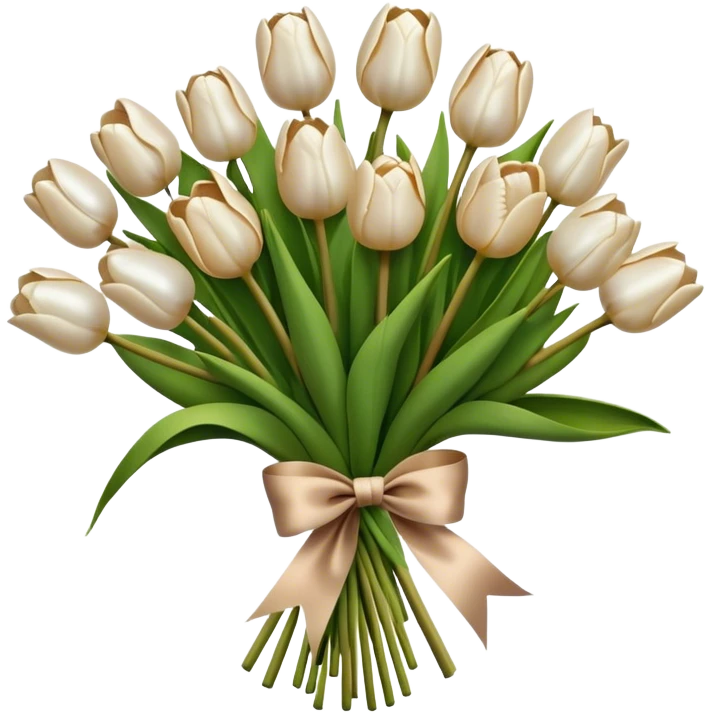 A big bouquet of pearl and beige colored tulips tied with a brown silk bow  emoji