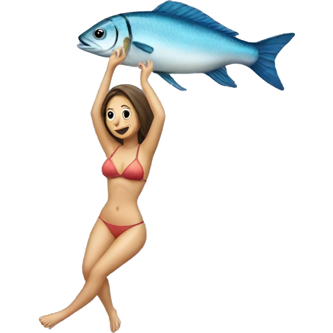 lady in bikini hanging a sea fish emoji